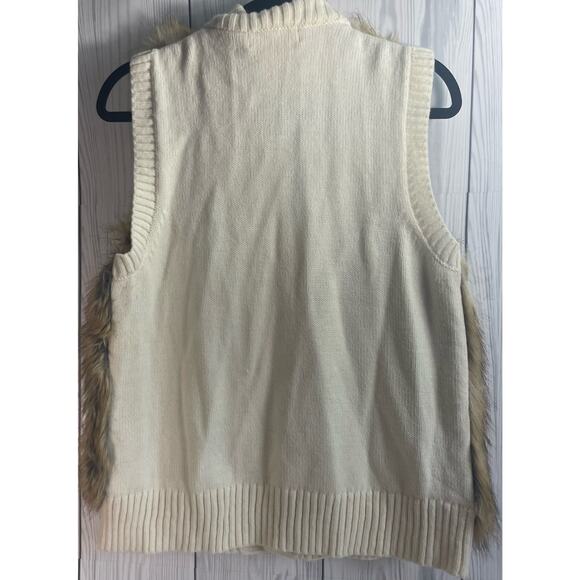 MICHAEL KORS Ivory Sweater Vest Ribbed Knit Faux Fur Size: P/L - Picture 2 of 8